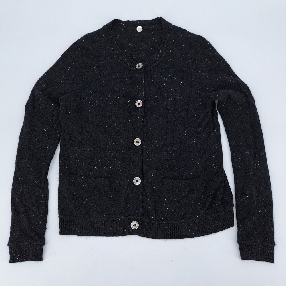Margaret O'Leary Cardigan Women S Black Knit Speckled Button Front Pockets